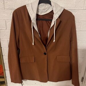 Women's Brown Blazer with Attached Light Gray Hood